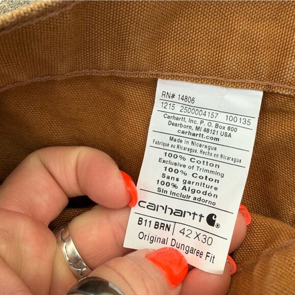 Men’s Carhartt Washed Duck Brown Canvas Loose Fit Work Pants B11 BRN Size 42x30 - Picture 5 of 7